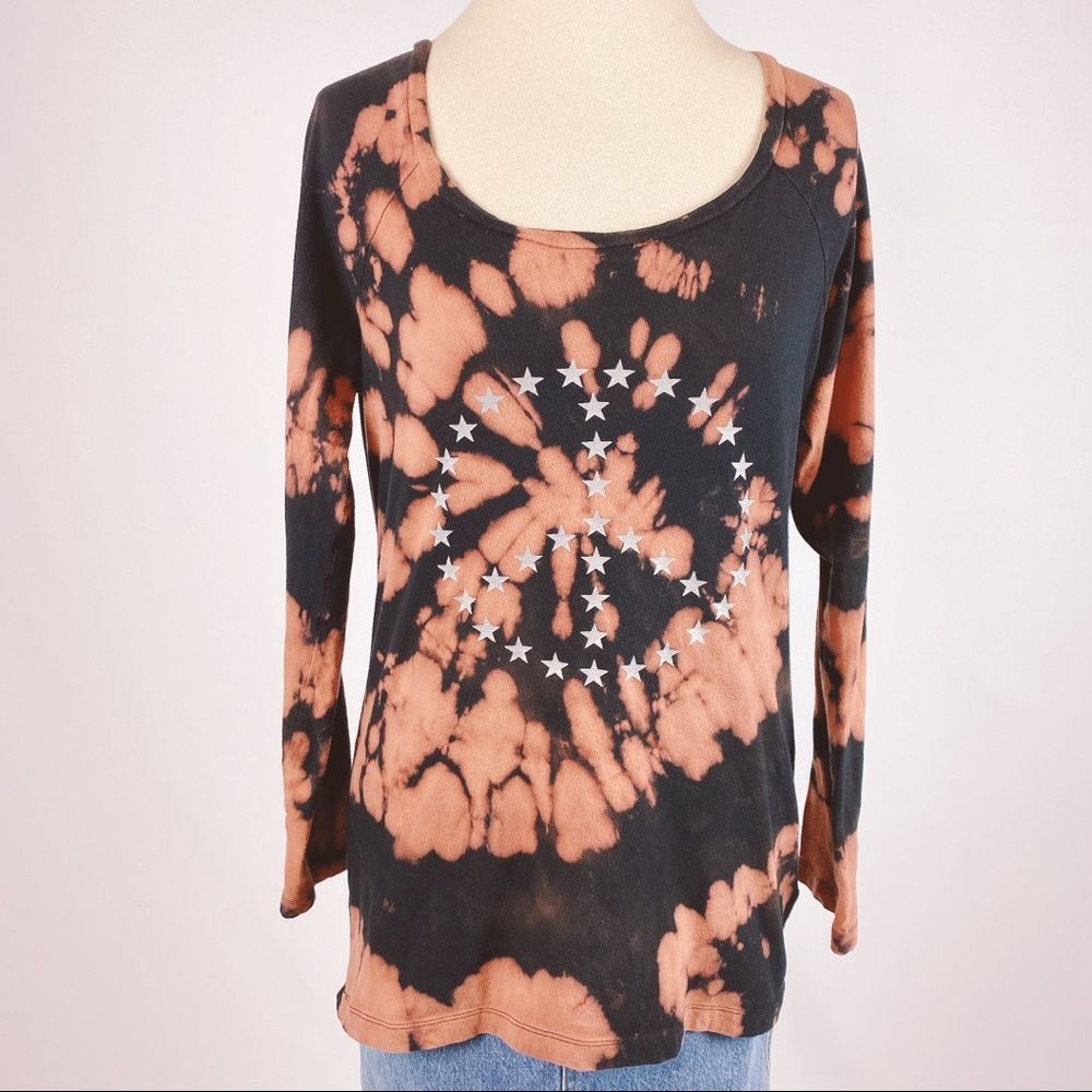 Norma Kamali Long Sleeve Peace Bleach Dye Tee